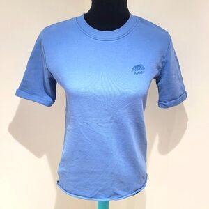 Roots Women's Cotton Short Sleeve Crew Neck Sweatshirt Size XXS Blue Athleisure